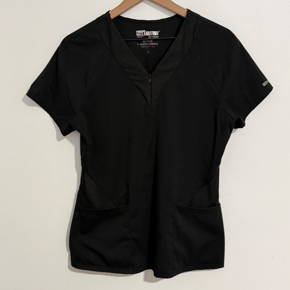 Greys Anatomy Scrub Top Womens Small Black Active Spandex Stretch Nurse